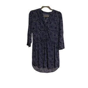 Gap Women's M Navy Tunic Dress Floral 3/4 Sleeves Drawstring Elastic Waist